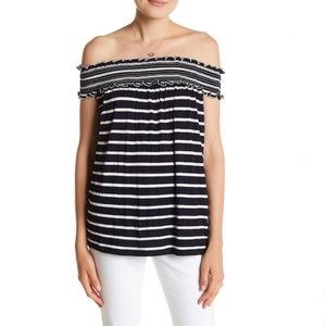 Max Studio Off-the-Shoulder Gauze Stripe Blouse M